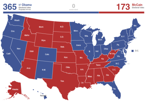 Actual 2008 Presidential election results.